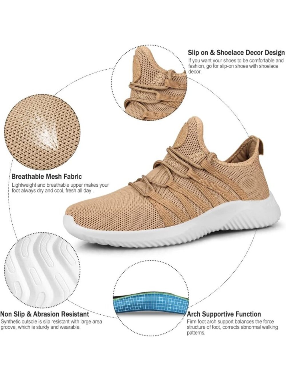 Women's Sandy Mesh Breathable Lightweight Non Slip Walking Fashion Sneakers - Picture 3 of 6